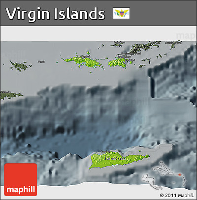 Physical 3D Map of Virgin Islands, darken, semi-desaturated