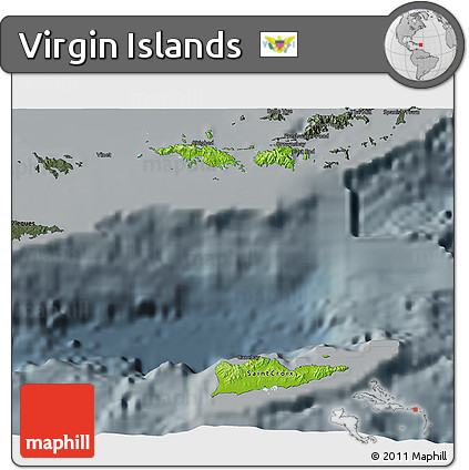 Physical 3D Map of Virgin Islands, darken, semi-desaturated