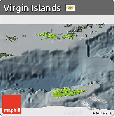 Physical 3D Map of Virgin Islands, darken, semi-desaturated