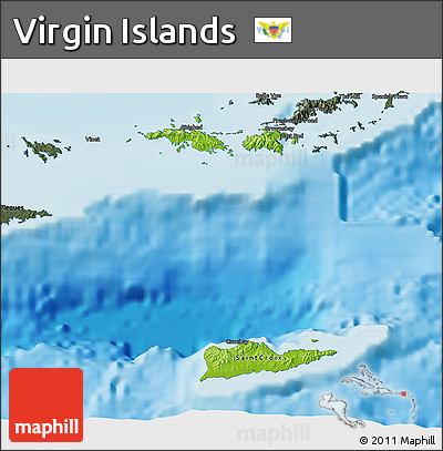 Physical 3D Map of Virgin Islands, darken, semi-desaturated, land only