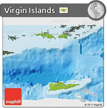 Physical 3D Map of Virgin Islands, darken, semi-desaturated, land only