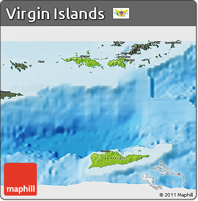 Physical 3D Map of Virgin Islands, darken, semi-desaturated, land only