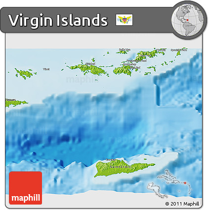 Physical 3D Map of Virgin Islands