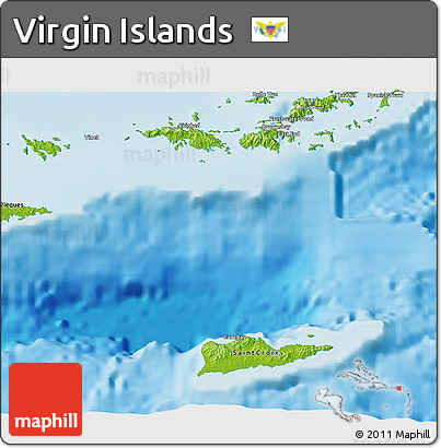 Physical 3D Map of Virgin Islands
