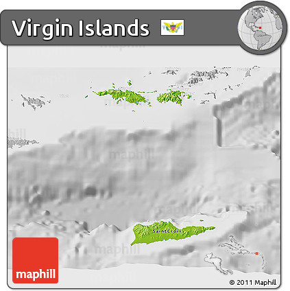 Physical 3D Map of Virgin Islands, lighten, desaturated