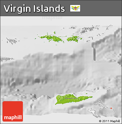 Physical 3D Map of Virgin Islands, lighten, desaturated