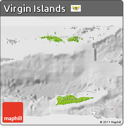 Physical 3D Map of Virgin Islands, lighten, desaturated