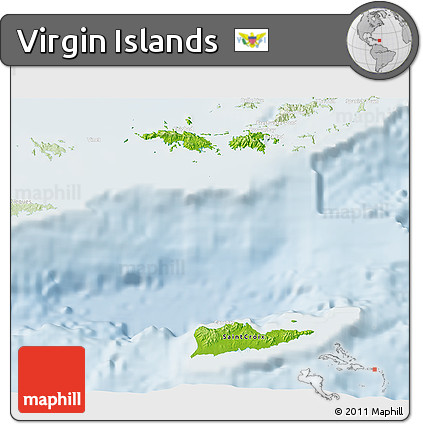 Physical 3D Map of Virgin Islands, lighten