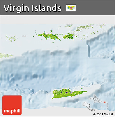 Physical 3D Map of Virgin Islands, lighten