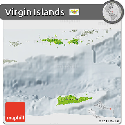 Physical 3D Map of Virgin Islands, lighten, semi-desaturated