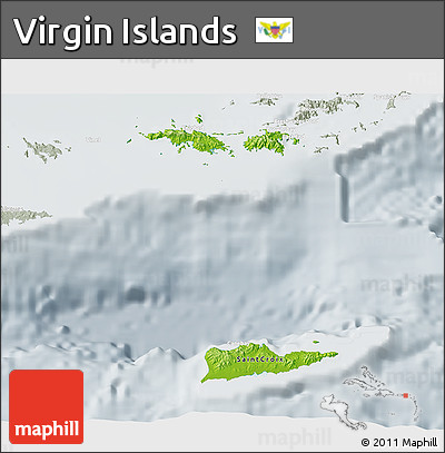 Physical 3D Map of Virgin Islands, lighten, semi-desaturated