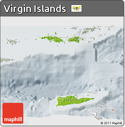 Physical 3D Map of Virgin Islands, lighten, semi-desaturated