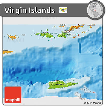 Physical 3D Map of Virgin Islands, political outside