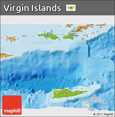 Physical 3D Map of Virgin Islands, political outside