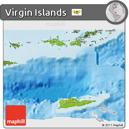 Physical 3D Map of Virgin Islands, satellite outside, shaded relief sea