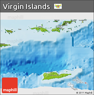 Physical 3D Map of Virgin Islands, satellite outside, shaded relief sea