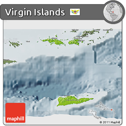 Physical 3D Map of Virgin Islands, semi-desaturated