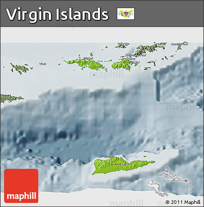 Physical 3D Map of Virgin Islands, semi-desaturated