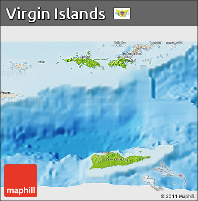 Physical 3D Map of Virgin Islands, shaded relief outside