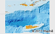 Political 3D Map of Virgin Islands, shaded relief outside, bathymetry sea