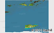 Satellite 3D Map of Virgin Islands, darken, desaturated, land only