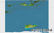 Satellite 3D Map of Virgin Islands, darken, semi-desaturated, land only