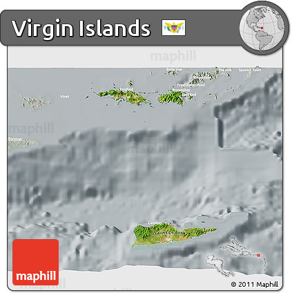 Satellite 3D Map of Virgin Islands, lighten, semi-desaturated