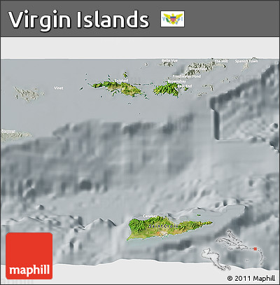 Satellite 3D Map of Virgin Islands, lighten, semi-desaturated