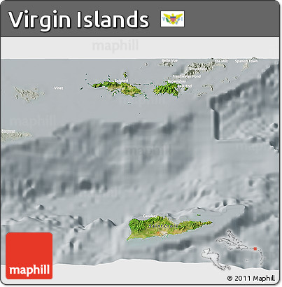 Satellite 3D Map of Virgin Islands, lighten, semi-desaturated