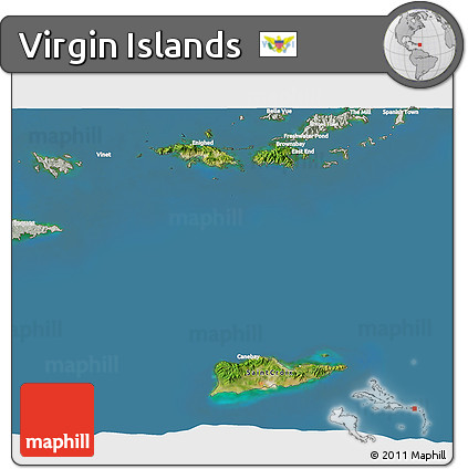 Satellite 3D Map of Virgin Islands, lighten, semi-desaturated, land only