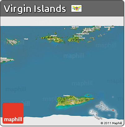 Satellite 3D Map of Virgin Islands, lighten, semi-desaturated, land only