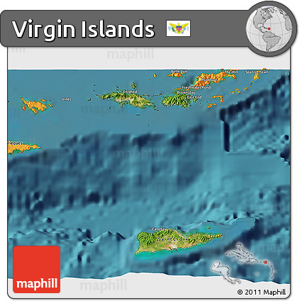 Satellite 3D Map of Virgin Islands, political outside, satellite sea