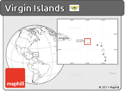 Gray Location Map of Virgin Islands, blank outside, hill shading inside