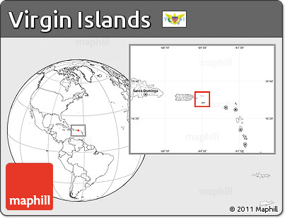Gray Location Map of Virgin Islands, blank outside, hill shading inside