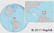 Gray Location Map of Virgin Islands, highlighted continent, within the entire continent