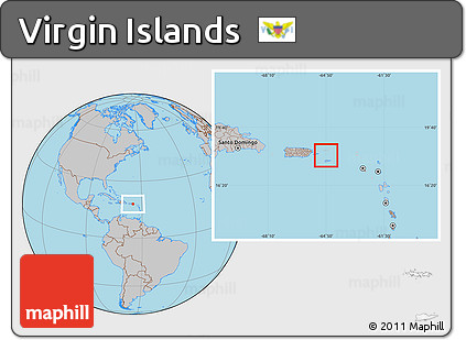 Gray Location Map of Virgin Islands, hill shading inside