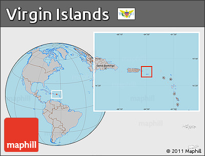 Gray Location Map of Virgin Islands, hill shading inside