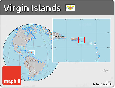 Gray Location Map of Virgin Islands, hill shading inside