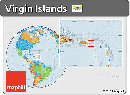 Gray Location Map of Virgin Islands, political outside, hill shading