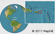 Gray Location Map of Virgin Islands, satellite outside, hill shading