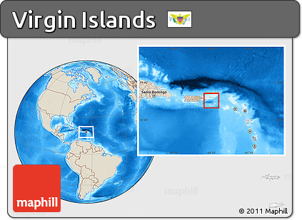 Gray Location Map of Virgin Islands, shaded relief outside, hill shading