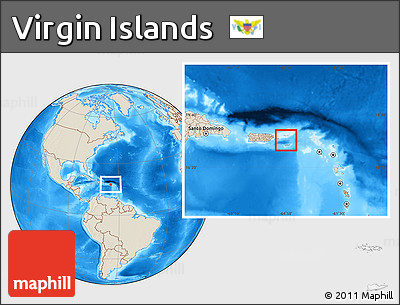 Gray Location Map of Virgin Islands, shaded relief outside, hill shading