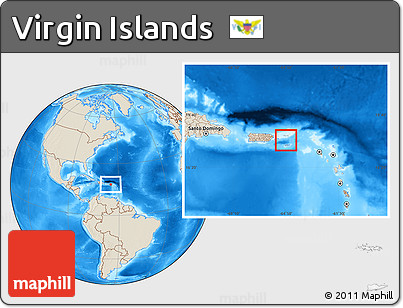 Gray Location Map of Virgin Islands, shaded relief outside, hill shading