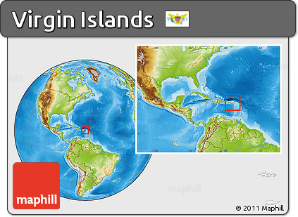 Physical Location Map of Virgin Islands, within the entire continent