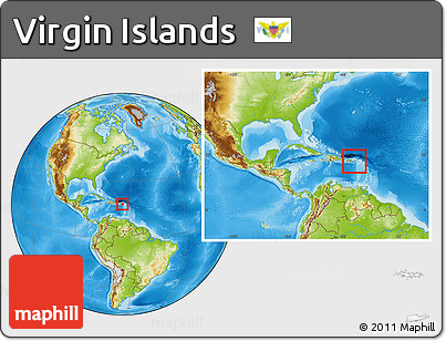 Physical Location Map of Virgin Islands, within the entire continent