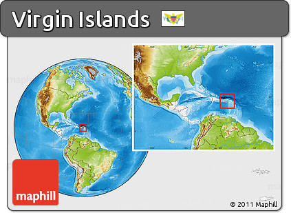 Physical Location Map of Virgin Islands, highlighted continent, within the entire continent