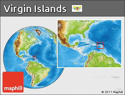 Physical Location Map of Virgin Islands, highlighted continent, within the entire continent