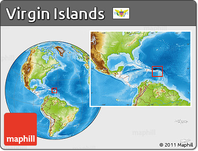 Physical Location Map of Virgin Islands, highlighted continent, within the entire continent