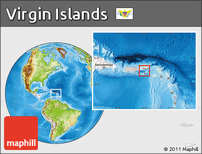 Physical Location Map of Virgin Islands, highlighted continent