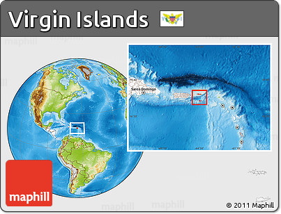 Physical Location Map of Virgin Islands, highlighted continent